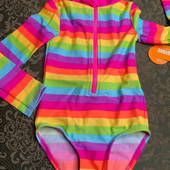 NWT 3t Gymboree Rainbow Striped Swim suit Rashguard bathing Splish-Splash 1 pc
